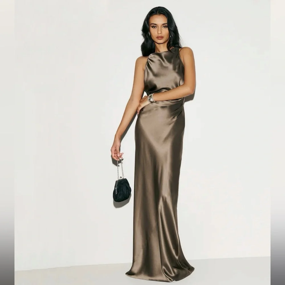 Reformation Elegant Satin Evening Gown Anaiis Silk Dress Morel NWT size 8 New - Picture 1 of 13
